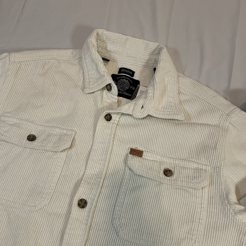 Buffalo David Bitton Jeremias Corduroy Shirt Mens Large Cream Off White Cotton